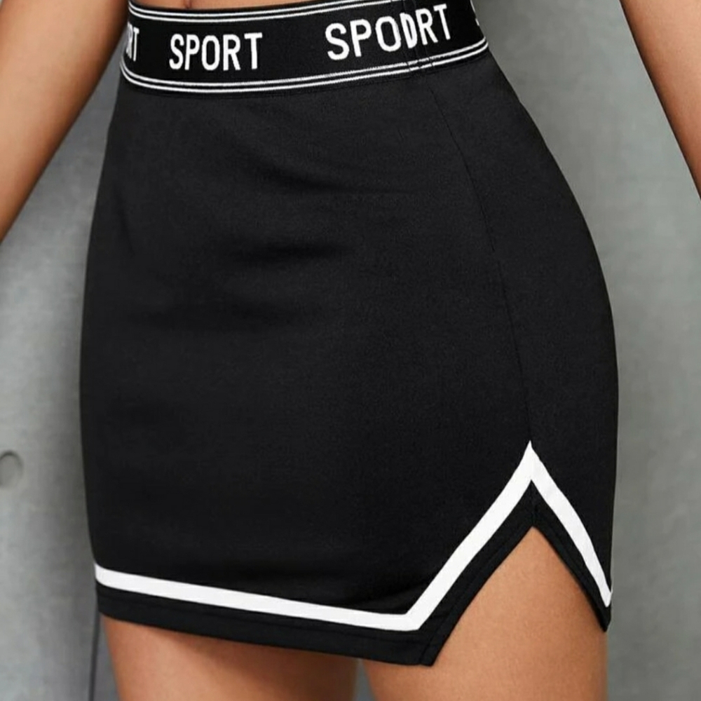 Letter Graphic Slit Hem Skirt